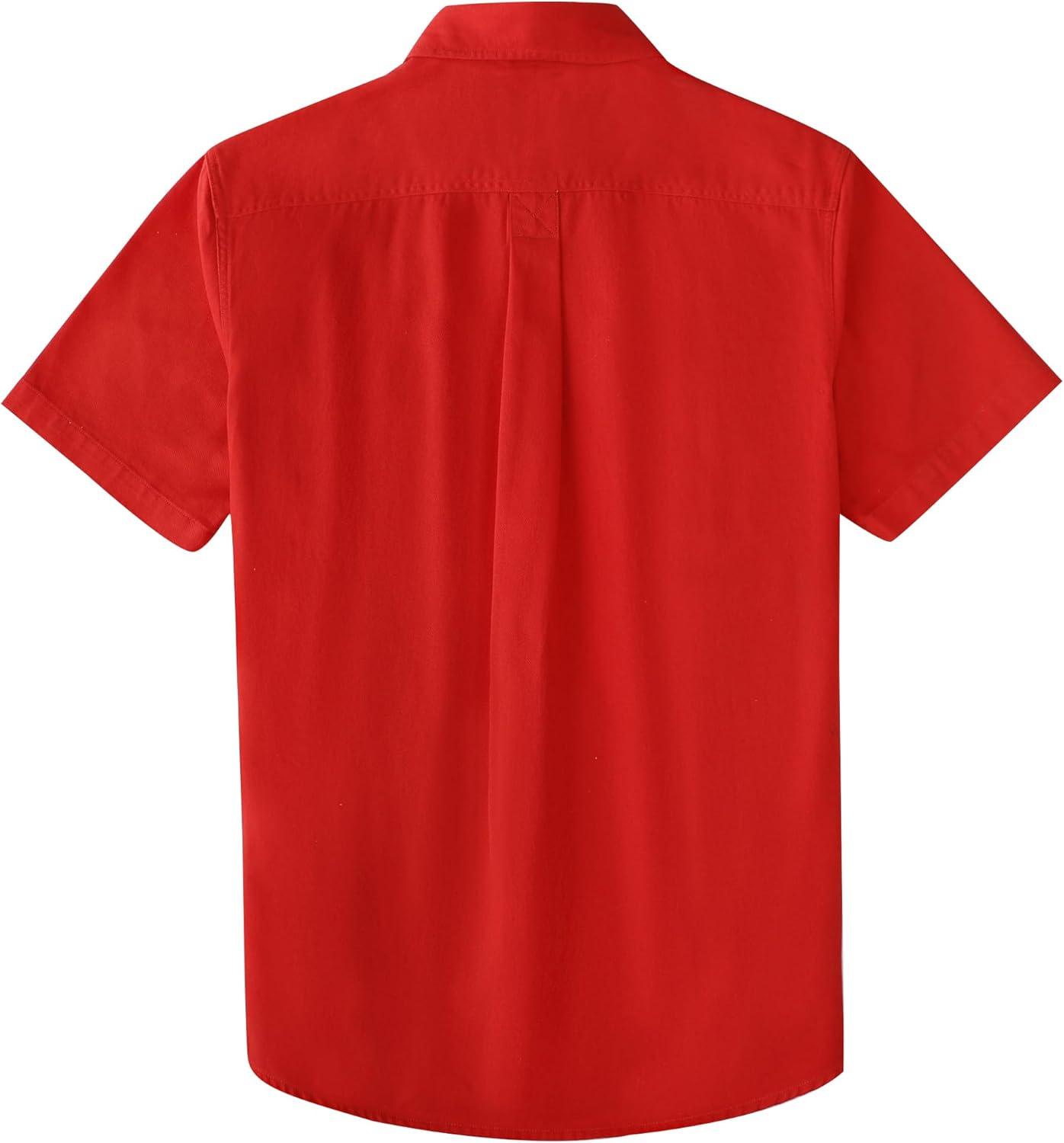 image:imageDubinik Mens Short Sleeve Button Down Shirts 2 Pocket Casual Vintage Cotton Button up Comfortable Western Heavyweight WorkRed