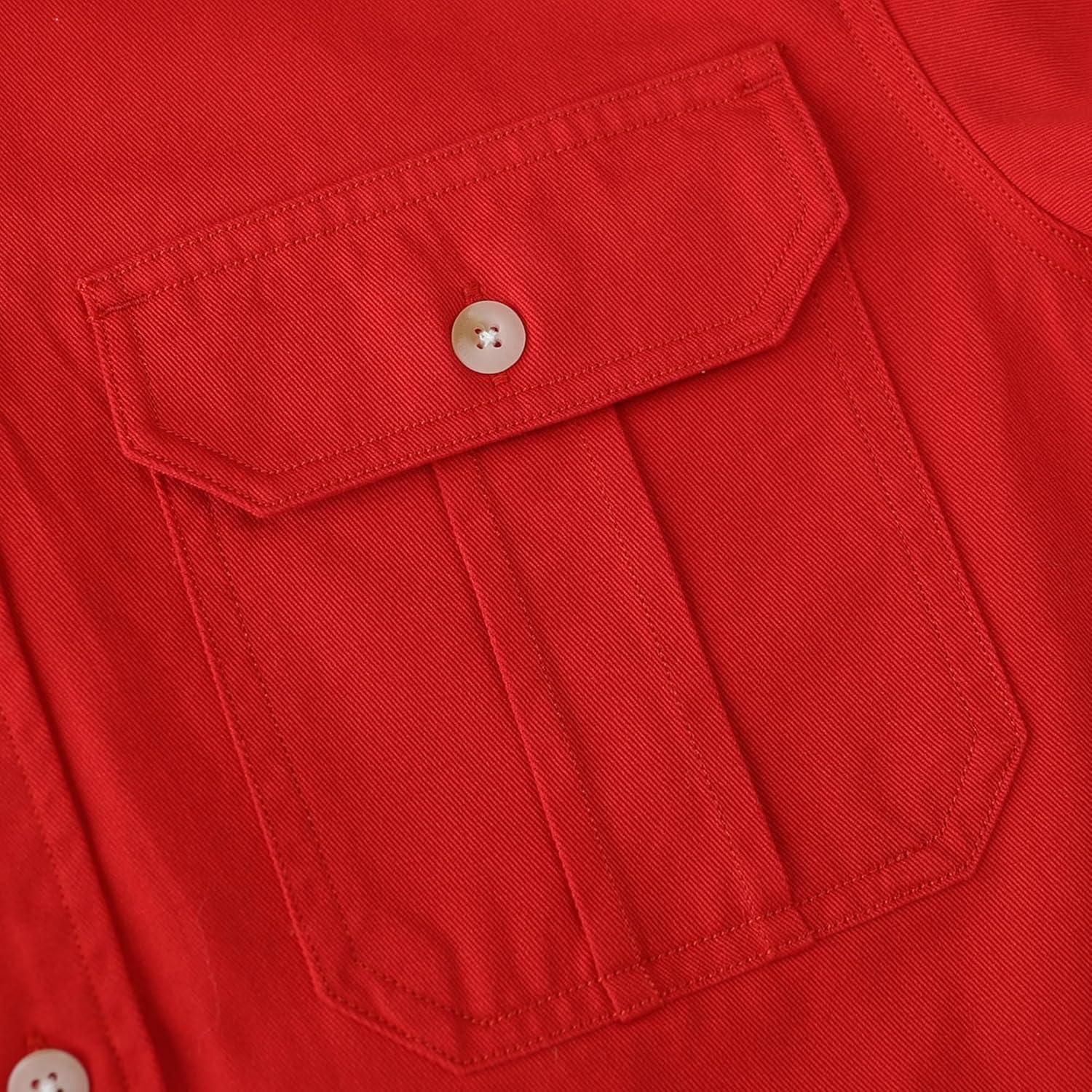 image:imageDubinik Mens Short Sleeve Button Down Shirts 2 Pocket Casual Vintage Cotton Button up Comfortable Western Heavyweight WorkRed