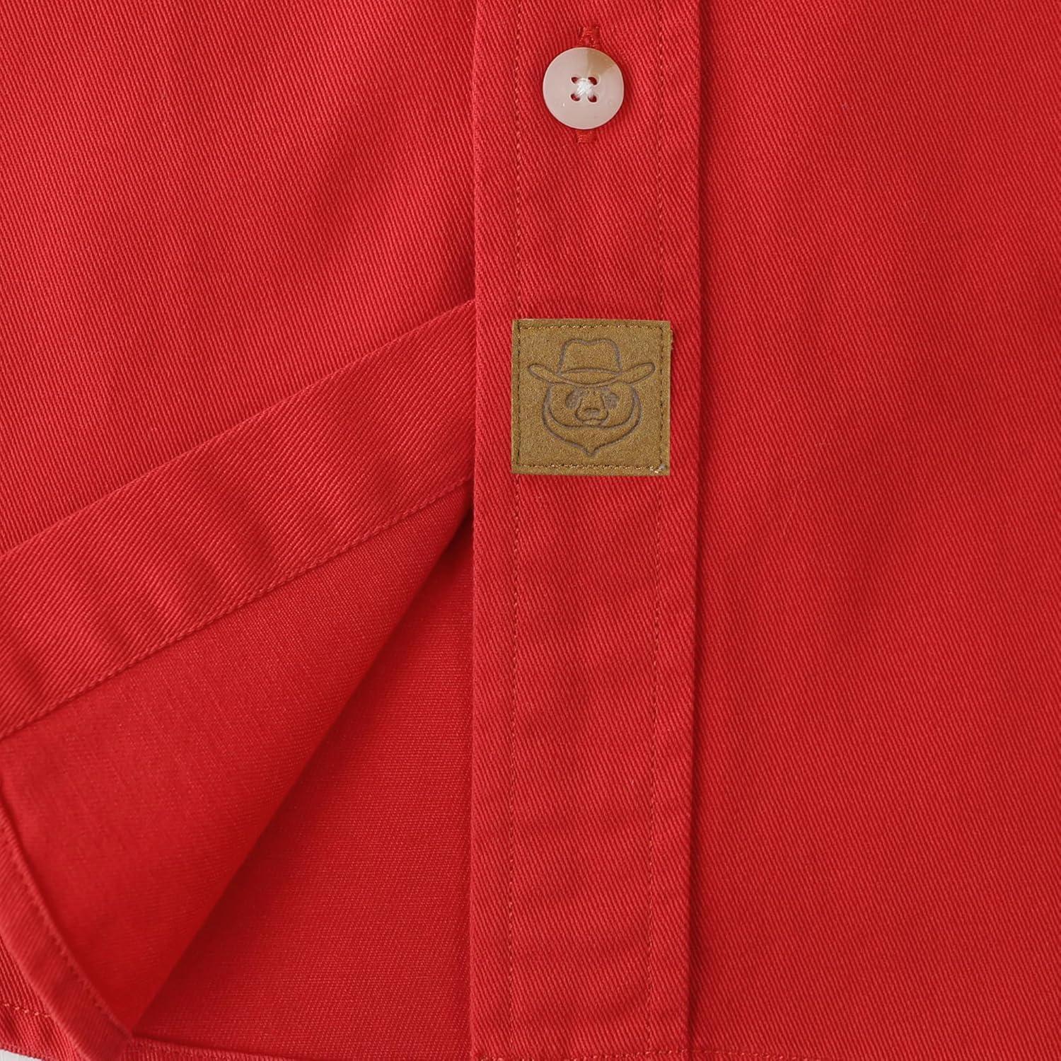 image:imageDubinik Mens Short Sleeve Button Down Shirts 2 Pocket Casual Vintage Cotton Button up Comfortable Western Heavyweight WorkRed