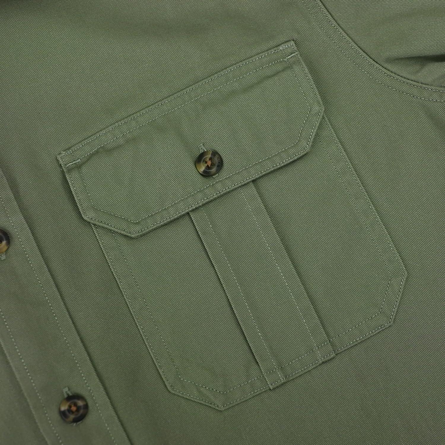 image:imageDubinik Mens Short Sleeve Button Down Shirts 2 Pocket Casual Vintage Cotton Button up Comfortable Western Heavyweight WorkSage Green