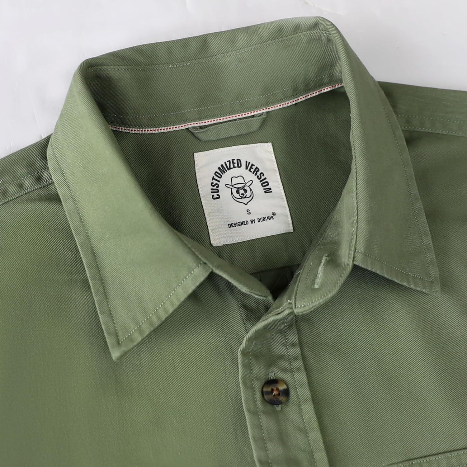 image:imageDubinik Mens Short Sleeve Button Down Shirts 2 Pocket Casual Vintage Cotton Button up Comfortable Western Heavyweight WorkSage Green