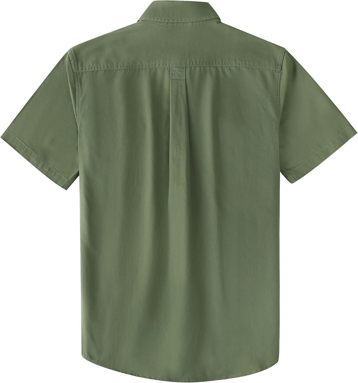image:imageDubinik Mens Short Sleeve Button Down Shirts 2 Pocket Casual Vintage Cotton Button up Comfortable Western Heavyweight WorkSage Green