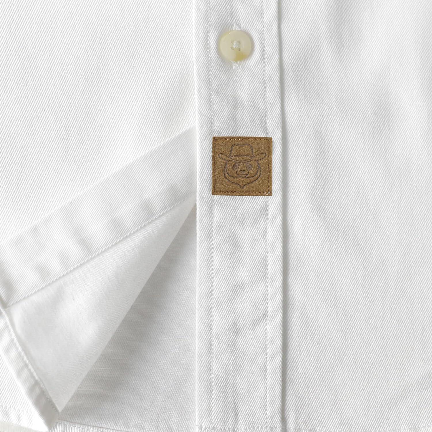 image:imageDubinik Mens Short Sleeve Button Down Shirts 2 Pocket Casual Vintage Cotton Button up Comfortable Western Heavyweight WorkWhite