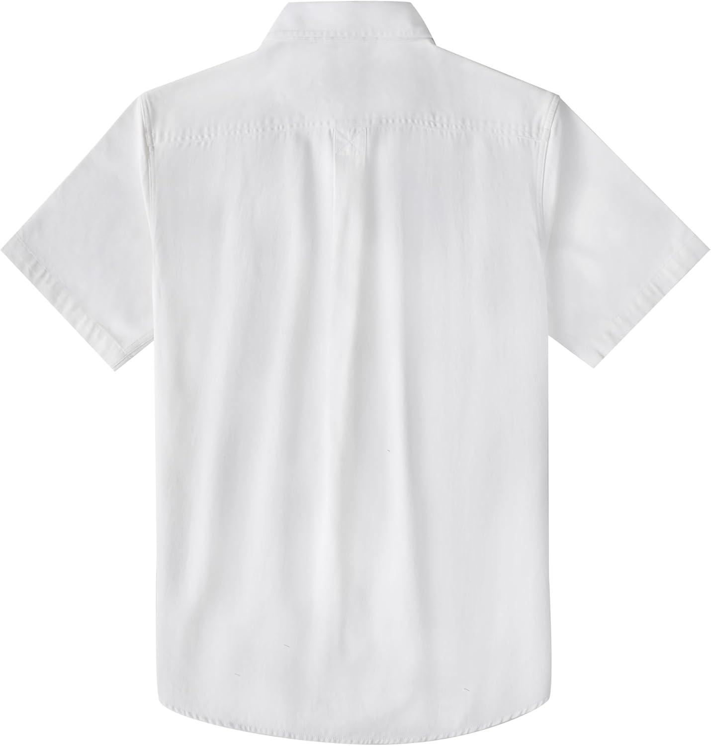 image:imageDubinik Mens Short Sleeve Button Down Shirts 2 Pocket Casual Vintage Cotton Button up Comfortable Western Heavyweight WorkWhite
