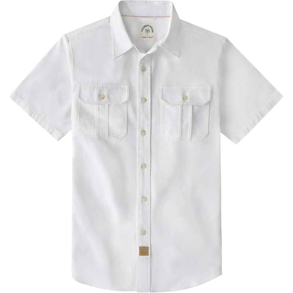 image:imageDubinik Mens Short Sleeve Button Down Shirts 2 Pocket Casual Vintage Cotton Button up Comfortable Western Heavyweight WorkWhite
