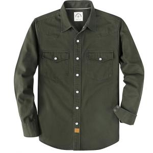 image:imageDubinik Long Sleeve Pearl Snap Shirts for Men Western Cowboy Shirt Casual Work Button Down with Pockets Comfortable FitMilitary Green