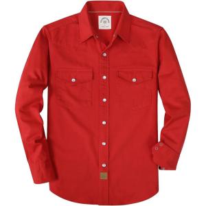 image:imageDubinik Long Sleeve Pearl Snap Shirts for Men Western Cowboy Shirt Casual Work Button Down with Pockets Comfortable FitRed