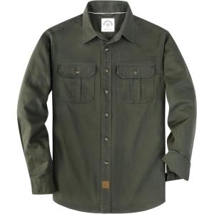 image:imageDubinik Mens Long Sleeve Button Down Shirt Casual Solid Work Shirts Two Pocket for Men AllCotton Regular Fit VintageMilitary Green