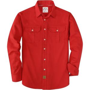 image:imageDubinik Mens Long Sleeve Button Down Shirt Casual Solid Work Shirts Two Pocket for Men AllCotton Regular Fit VintageRed