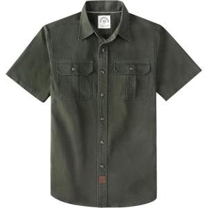 image:imageDubinik Mens Short Sleeve Button Down Shirts 2 Pocket Casual Vintage Cotton Button up Comfortable Western Heavyweight WorkArmy Green