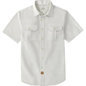 image:imageDubinik Mens Short Sleeve Button Down Shirts 2 Pocket Casual Vintage Cotton Button up Comfortable Western Heavyweight WorkBeige