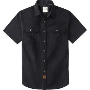image:imageDubinik Mens Short Sleeve Button Down Shirts 2 Pocket Casual Vintage Cotton Button up Comfortable Western Heavyweight WorkBlack