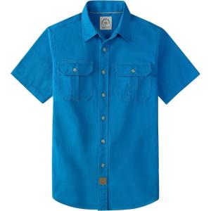 image:imageDubinik Mens Short Sleeve Button Down Shirts 2 Pocket Casual Vintage Cotton Button up Comfortable Western Heavyweight WorkBlue