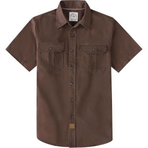 image:imageDubinik Mens Short Sleeve Button Down Shirts 2 Pocket Casual Vintage Cotton Button up Comfortable Western Heavyweight WorkBrown