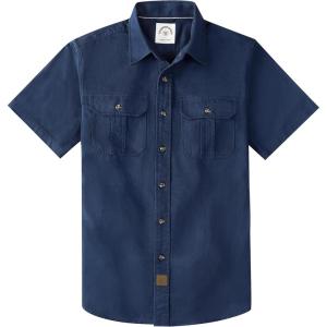 image:imageDubinik Mens Short Sleeve Button Down Shirts 2 Pocket Casual Vintage Cotton Button up Comfortable Western Heavyweight WorkNavy Blue