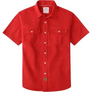 image:imageDubinik Mens Short Sleeve Button Down Shirts 2 Pocket Casual Vintage Cotton Button up Comfortable Western Heavyweight WorkRed