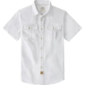 image:imageDubinik Mens Short Sleeve Button Down Shirts 2 Pocket Casual Vintage Cotton Button up Comfortable Western Heavyweight WorkWhite
