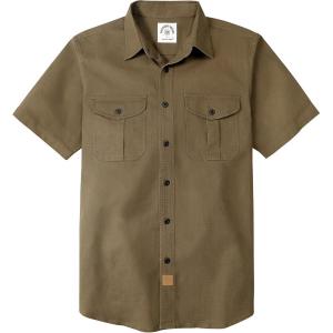 image:imageDubinik Mens Short Sleeve Button Down Shirts 2 Pocket Work Casual Vintage Cotton with StretchDark Khaki
