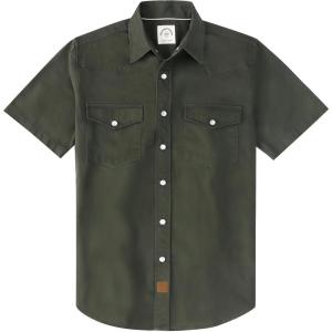 image:imageDubinik Pearl Snap Western Shirt for Men Short Sleeve Durable Cotton Cowboy Work ShirtArmy Green