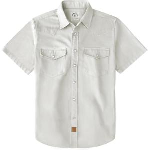 image:imageDubinik Pearl Snap Western Shirt for Men Short Sleeve Durable Cotton Cowboy Work ShirtBeige White