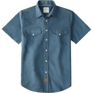 image:imageDubinik Pearl Snap Western Shirt for Men Short Sleeve Durable Cotton Cowboy Work ShirtBlue