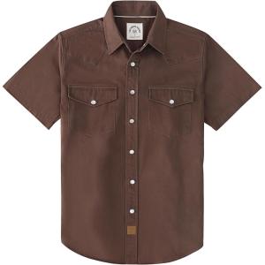 image:imageDubinik Pearl Snap Western Shirt for Men Short Sleeve Durable Cotton Cowboy Work ShirtBrown