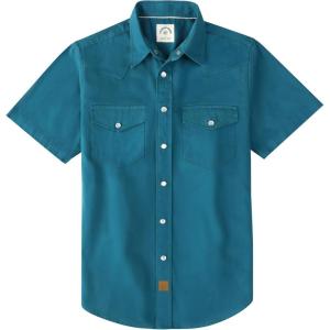 image:imageDubinik Pearl Snap Western Shirt for Men Short Sleeve Durable Cotton Cowboy Work ShirtNavy Blue