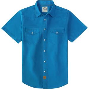 image:imageDubinik Pearl Snap Western Shirt for Men Short Sleeve Durable Cotton Cowboy Work ShirtSky Blue