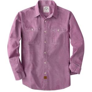 image:imageDubinik Chambray Shirt Men Cotton Mens Button Up Shirts Long Sleeve Casual Work with 2 Pockets Regular FitDark Pink