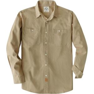 image:imageDubinik Chambray Shirt Men Cotton Mens Button Up Shirts Long Sleeve Casual Work with 2 Pockets Regular FitKhaki