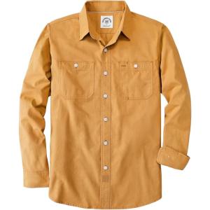 image:imageDubinik Chambray Shirt Men Cotton Mens Button Up Shirts Long Sleeve Casual Work with 2 Pockets Regular FitLeaf Orange