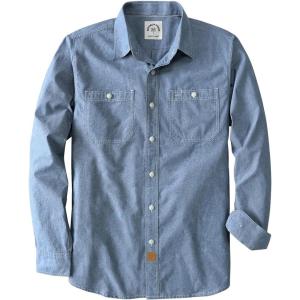 image:imageDubinik Chambray Shirt Men Cotton Mens Button Up Shirts Long Sleeve Casual Work with 2 Pockets Regular FitLight Blue