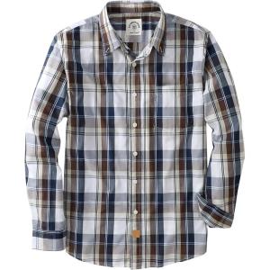 image:imageDubinik Mens Long Sleeve Button Down Shirts Plaid Casual Work Cotton Vintage Soft with Pocket Regular FitBrown Navy Blue 052
