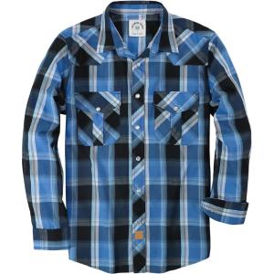 image:imageDubinik Pearl Snap Shirts for Men Long Sleeve Western Shirt for Mens Vintage Casual Plaid Cowboy Country ButtonBlack Royal Blue