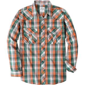 image:imageDubinik Pearl Snap Shirts for Men Long Sleeve Western Shirt for Mens Vintage Casual Plaid Cowboy Country ButtonGreen Orange