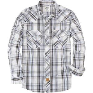 image:imageDubinik Pearl Snap Shirts for Men Long Sleeve Western Shirt for Mens Vintage Casual Plaid Cowboy Country ButtonLight Blue Cream