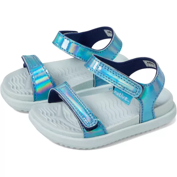 Native Shoes Kids Charley Sugarlite Hologram Flat Sandals for Little Kid - Hook-Loop Closure with EVA Footbed, and Open Toe Design