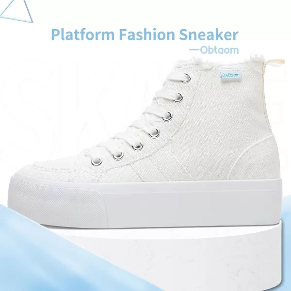 Obtaom High Top Platform Sneakers Women Mid Calf Play Canvas Shoes Washed Platform Skate Skateboard Shoe Casual Canvas Fashion Sneakers