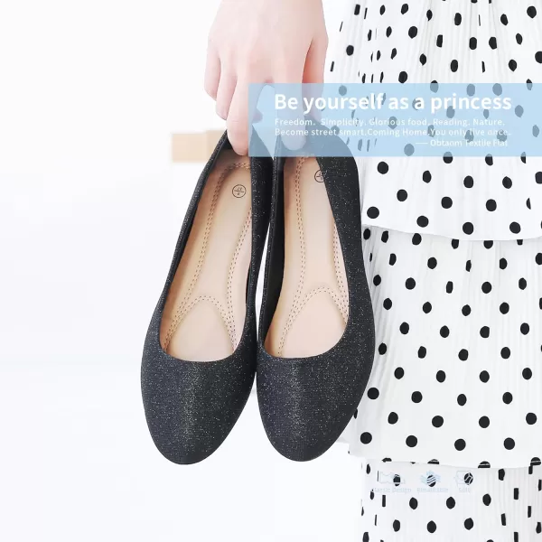 Obtaom Round Toe Women Flat Shoes Slip on Girls Dress Black Ballet Flats