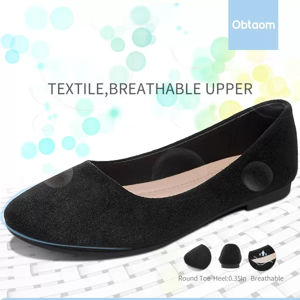 Obtaom Round Toe Women Flat Shoes Slip on Girls Dress Black Ballet Flats