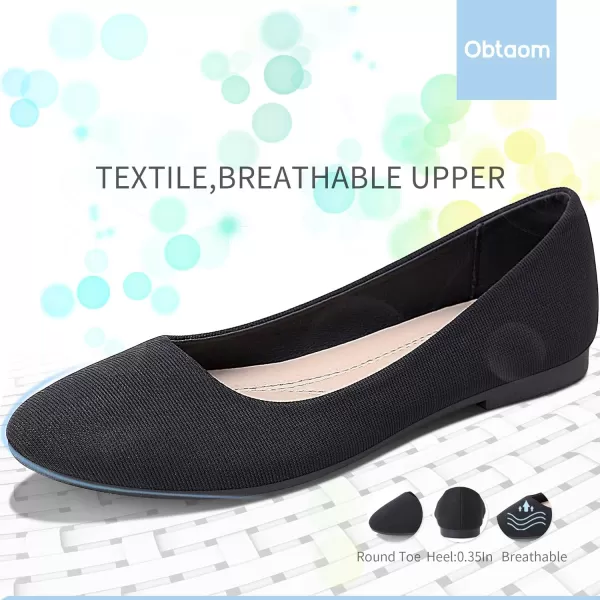 Obtaom Round Toe Women Flat Shoes Slip on Girls Dress Black Ballet Flats