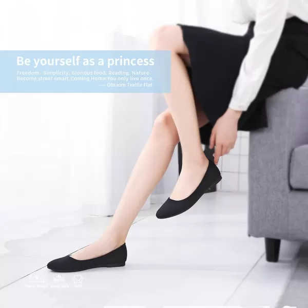 Obtaom Round Toe Women Flat Shoes Slip on Girls Dress Black Ballet Flats
