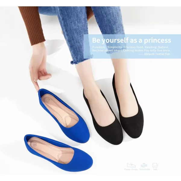 Obtaom Round Toe Women Flat Shoes Slip on Girls Dress Black Ballet Flats