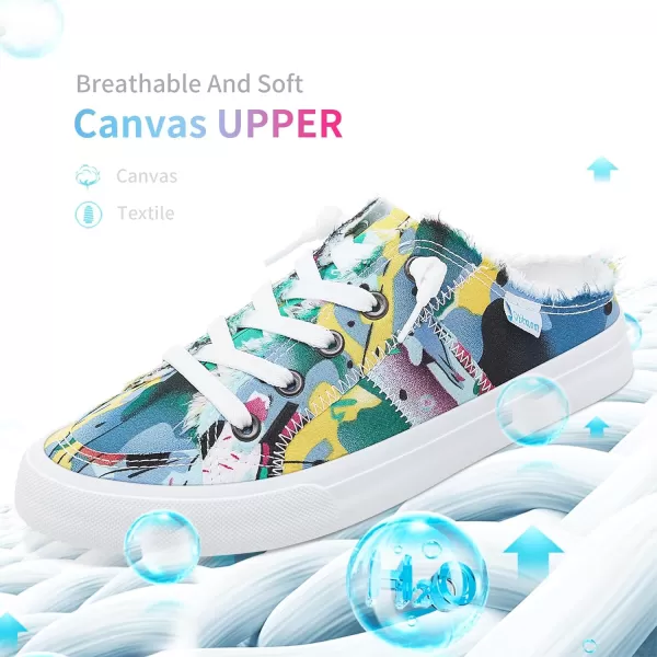 Obtaom Women Canvas Mules Memory Foam Clipper Fashion Sneakers Comfortable Slip-On Mule Backless Holiday Shoes