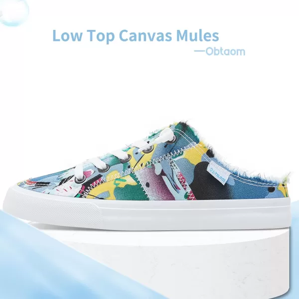 Obtaom Women Canvas Mules Memory Foam Clipper Fashion Sneakers Comfortable Slip-On Mule Backless Holiday Shoes