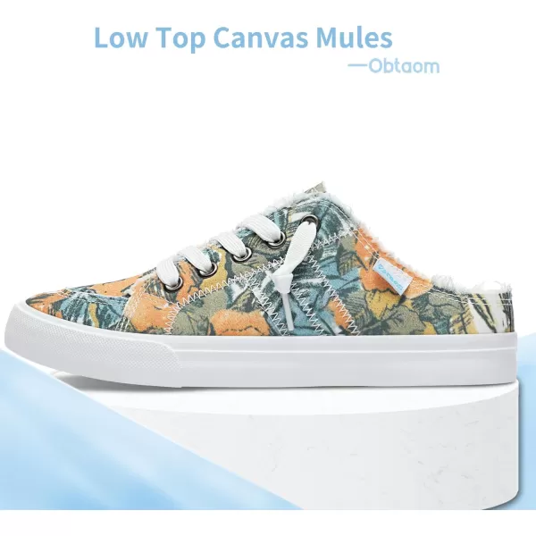 Obtaom Women Canvas Mules Memory Foam Clipper Fashion Sneakers Comfortable Slip-On Mule Backless Holiday Shoes