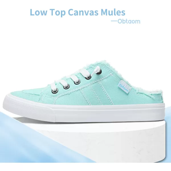 Obtaom Women Canvas Mules Memory Foam Clipper Fashion Sneakers Comfortable Slip-On Mule Backless Holiday Shoes