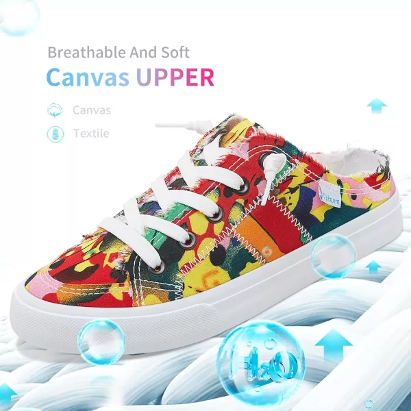 Obtaom Women Canvas Mules Memory Foam Clipper Fashion Sneakers Comfortable Slip-On Mule Backless Holiday Shoes