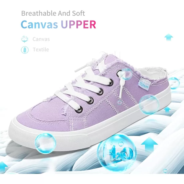 Obtaom Women Canvas Mules Memory Foam Clipper Fashion Sneakers Comfortable Slip-On Mule Backless Holiday Shoes