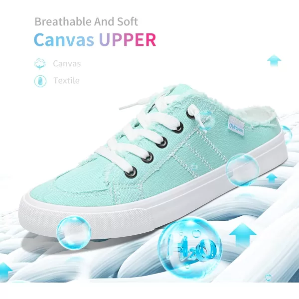 Obtaom Women Canvas Mules Memory Foam Clipper Fashion Sneakers Comfortable Slip-On Mule Backless Holiday Shoes